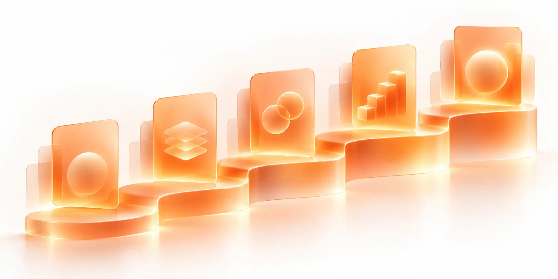 Five connected illuminated stages representing an online learning sequence